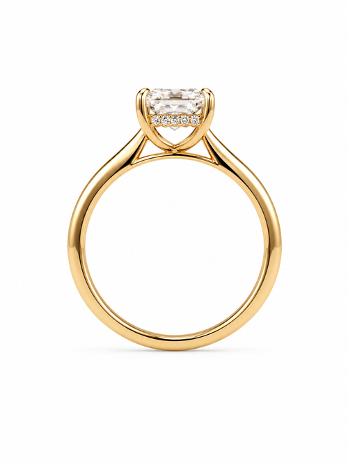 10k Solid Yellow Gold 3CT Moissanite Emerald cut Hidden Halo engagement ring