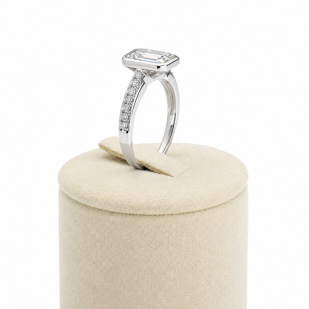 Emerald Cut  Bezel Moissanite Engagement ring S925  Sterling silver