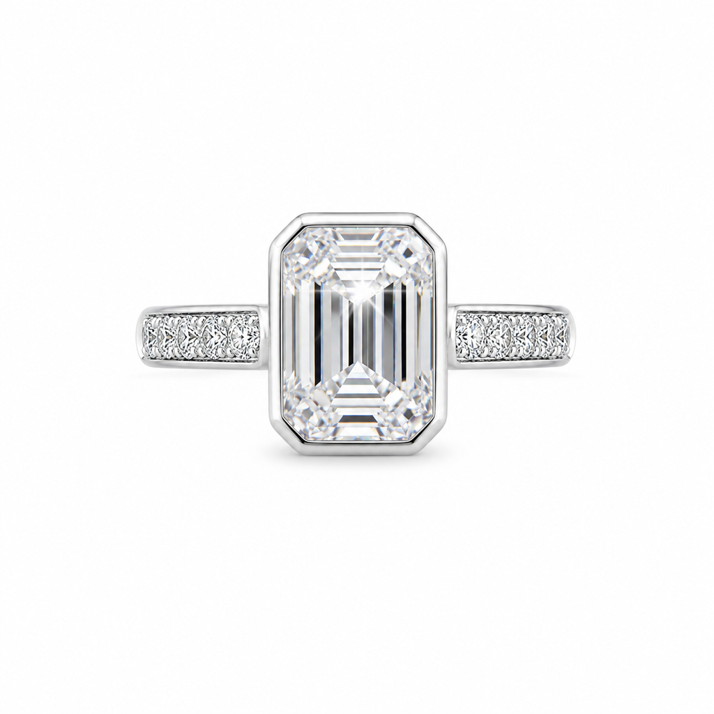 Emerald Cut  Bezel Moissanite Engagement ring S925  Sterling silver