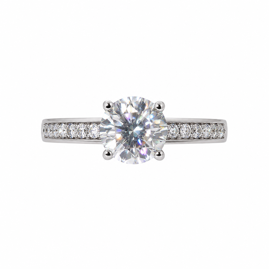 1CT Moissanite Engagement ring Pavé Moissanite side stones S925  Sterling silver