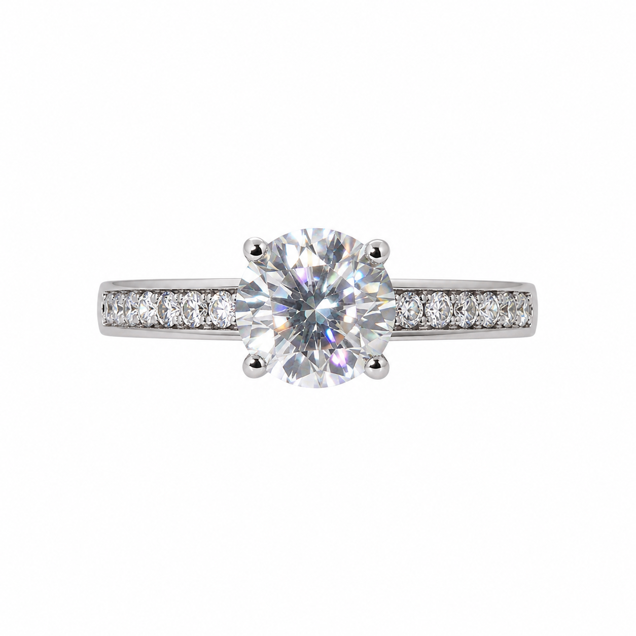 1CT Moissanite Engagement ring Pavé Moissanite side stones S925  Sterling silver