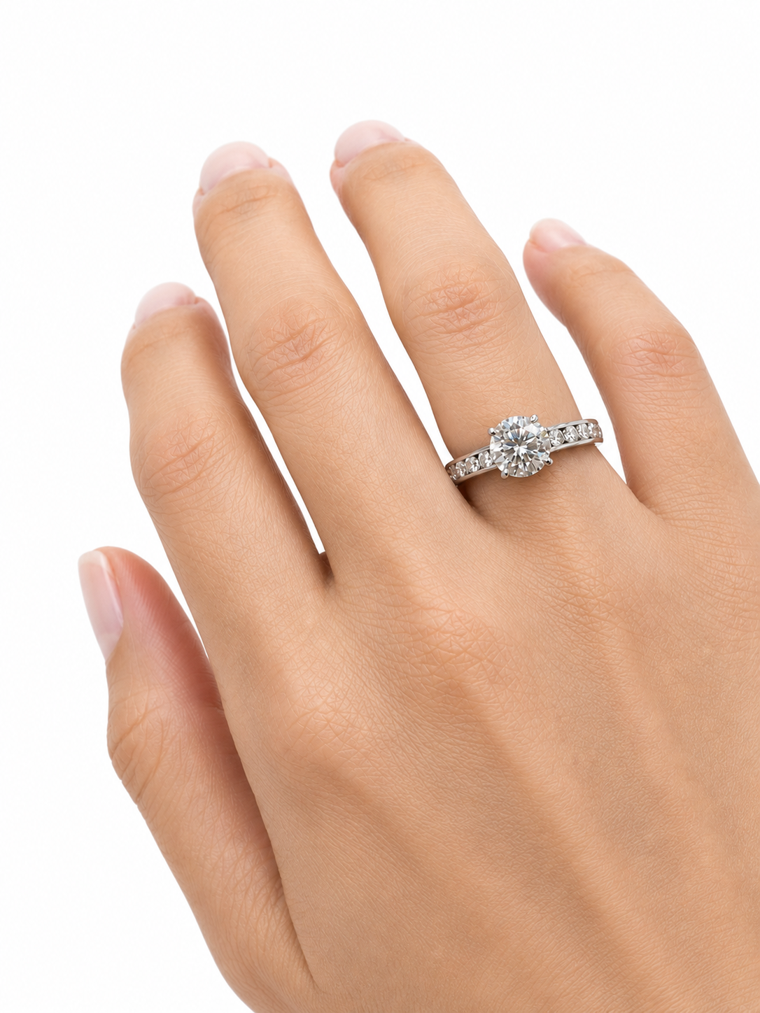 1CT Moissanite Engagement ring Pavé Moissanite side stones S925  Sterling silver