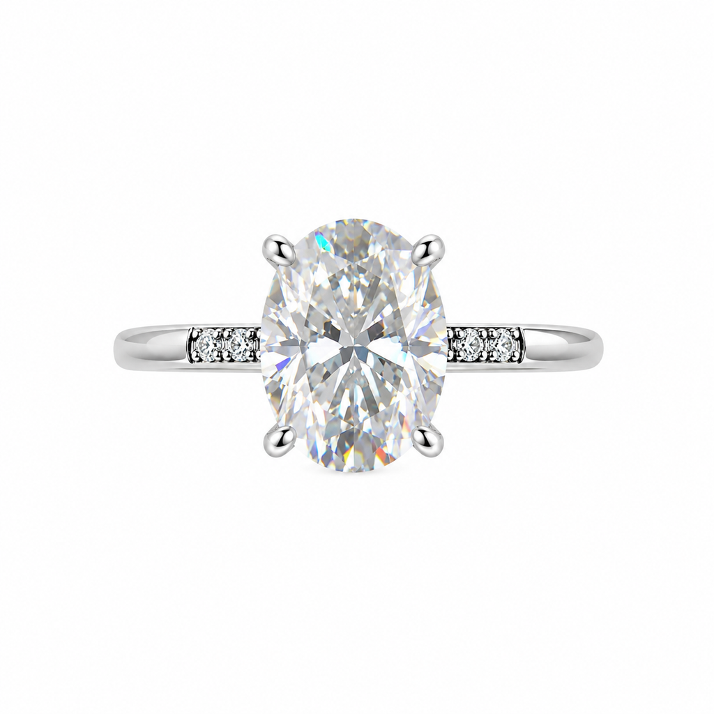 3CT Moissanite Oval Cut Engagement ring Pavé band S925  Sterling silver