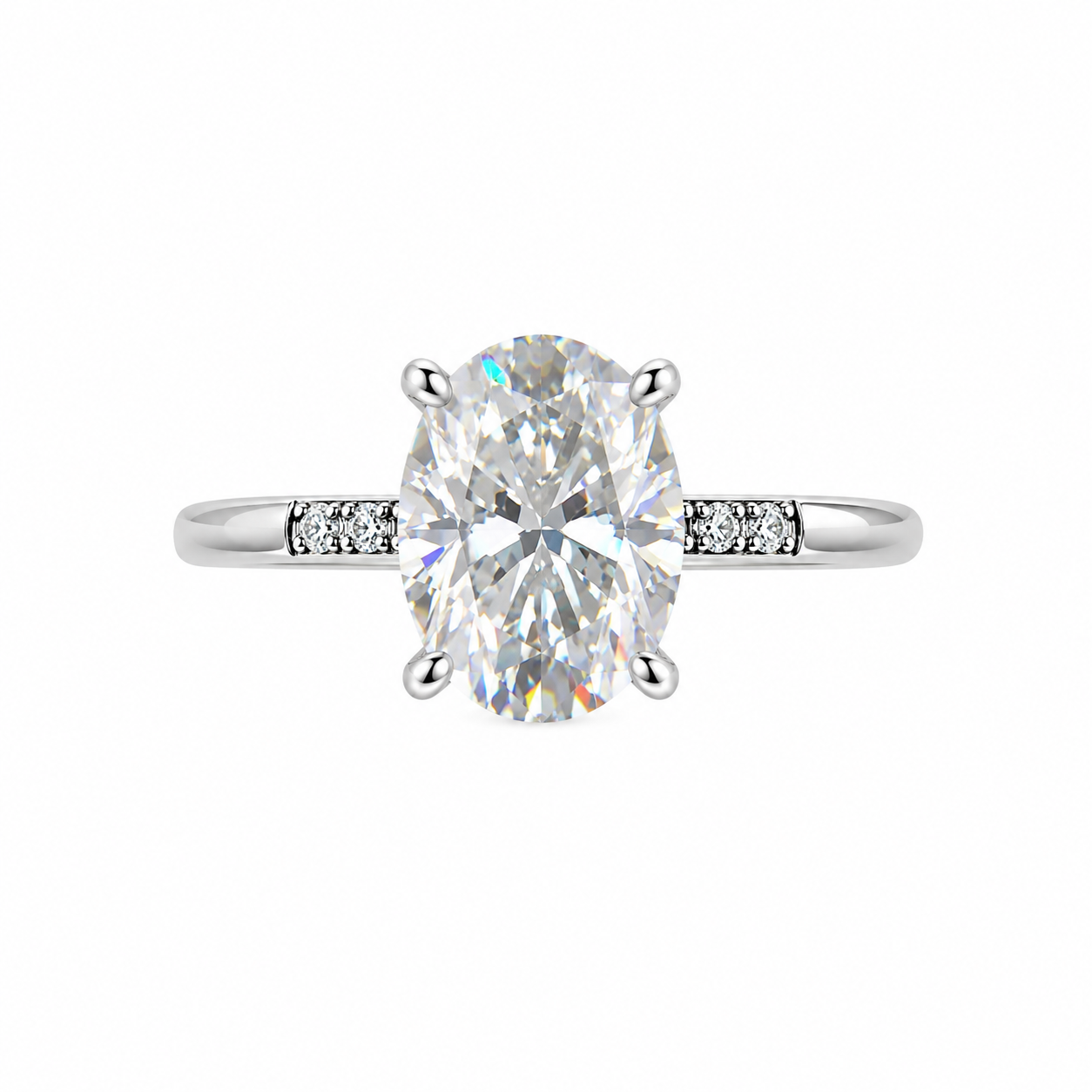 3CT Moissanite Oval Cut Engagement ring Pavé band S925  Sterling silver