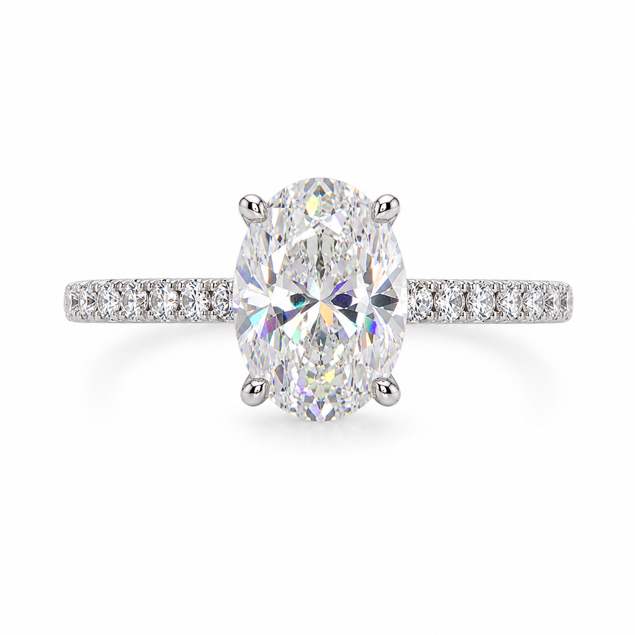 14k Solid White Gold 2CT Oval -Cut Moissanite Solitaire ring